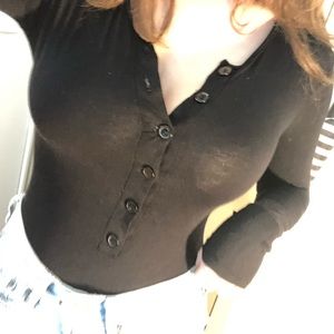 Forever 21 long sleeve black bodysuit with buttons